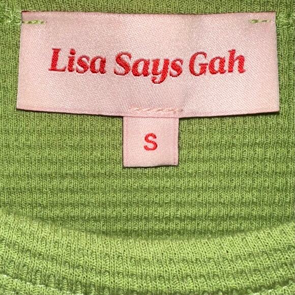 Lisa Says Gah Lola Long Sleeve Green Cropped Thermal Shirt Size Small - Picture 4 of 14